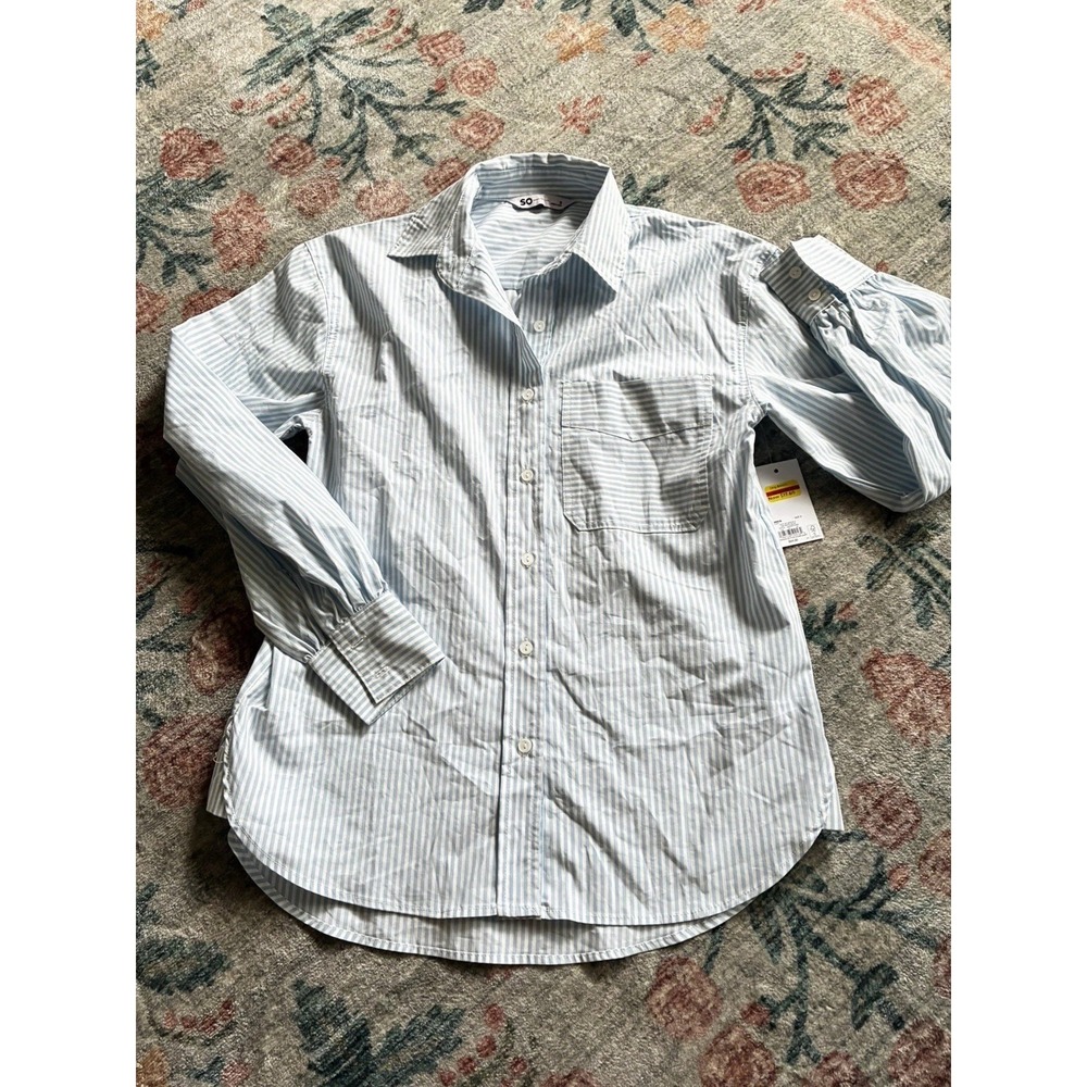 SO Size S NWT Blue White Stripe Button Down Shirt Coastal Preppy Old Money